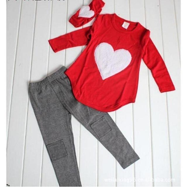 3 Sets Red Heart Girl Hair Band Shirts Pants Suits Bump baby and beyond