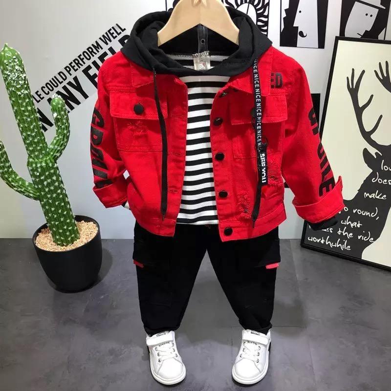 3pcs Children Boys Denims Jacket Cost Pant Hooded Clothes Bump baby and beyond