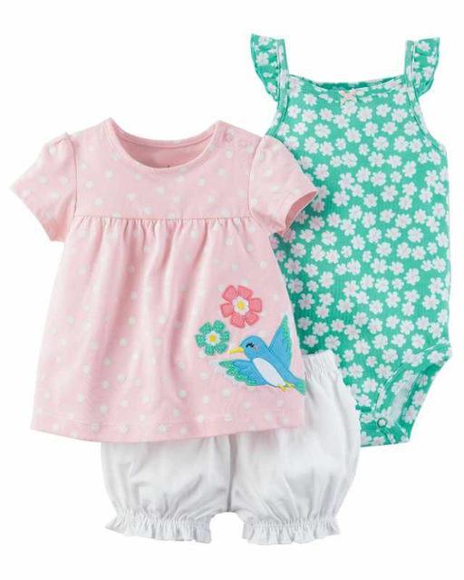 3pcs Flower Tops Short Romper Dress Bodysuit Bump baby and beyond