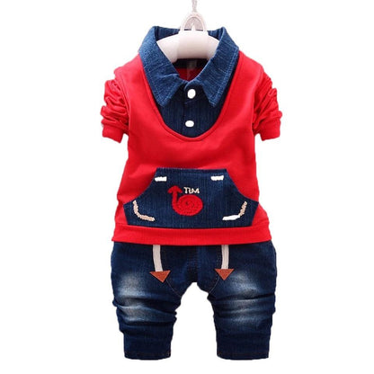 Baby Boy Outfit Red Grey Jacket Denim Pants Bump baby and beyond