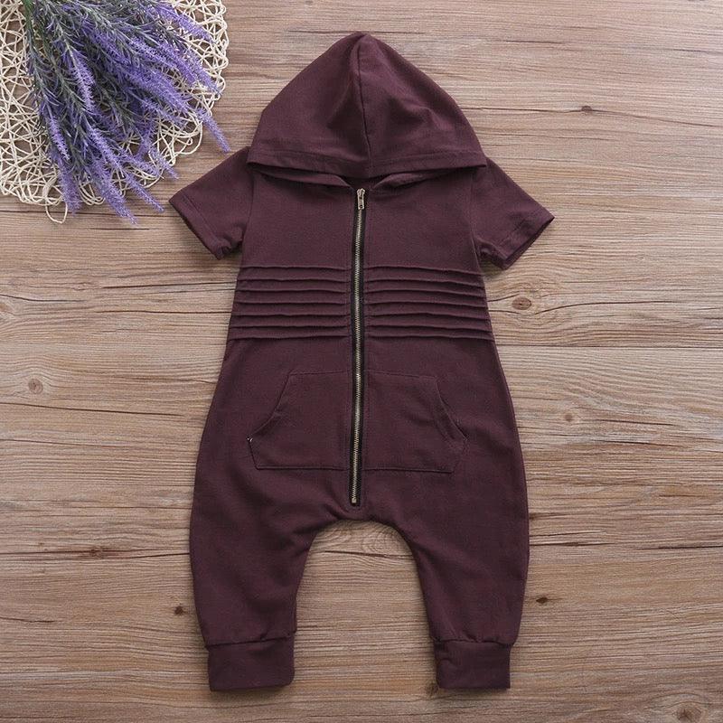 Baby Boy Romper Short Sleeve Hooded Zipper Jumpsuit Clothes Bump baby and beyond