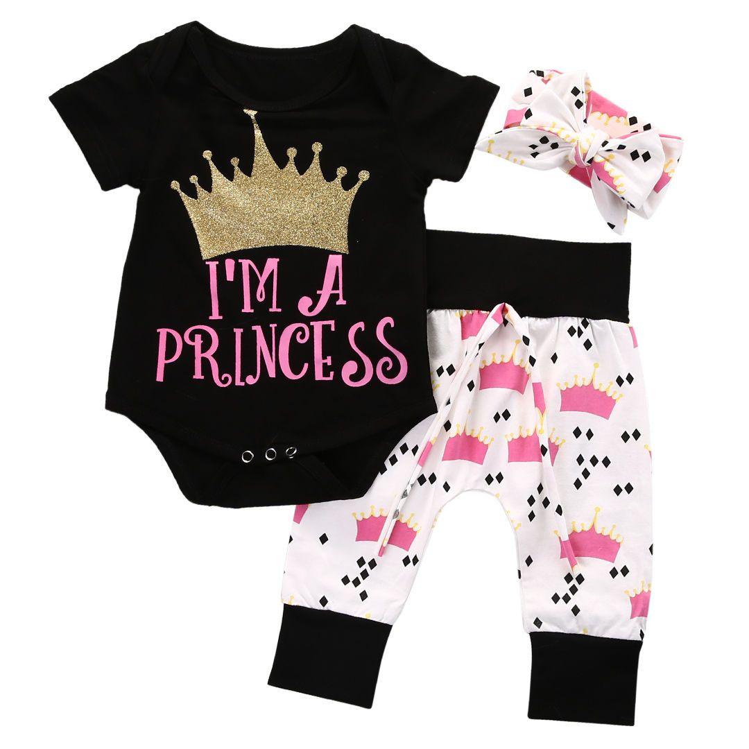 Baby Girl Letter I Am Princess Romper Sets Bump baby and beyond