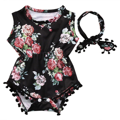 Baby Girl Romper Floral Bodysuit Headband Outfit Bump baby and beyond