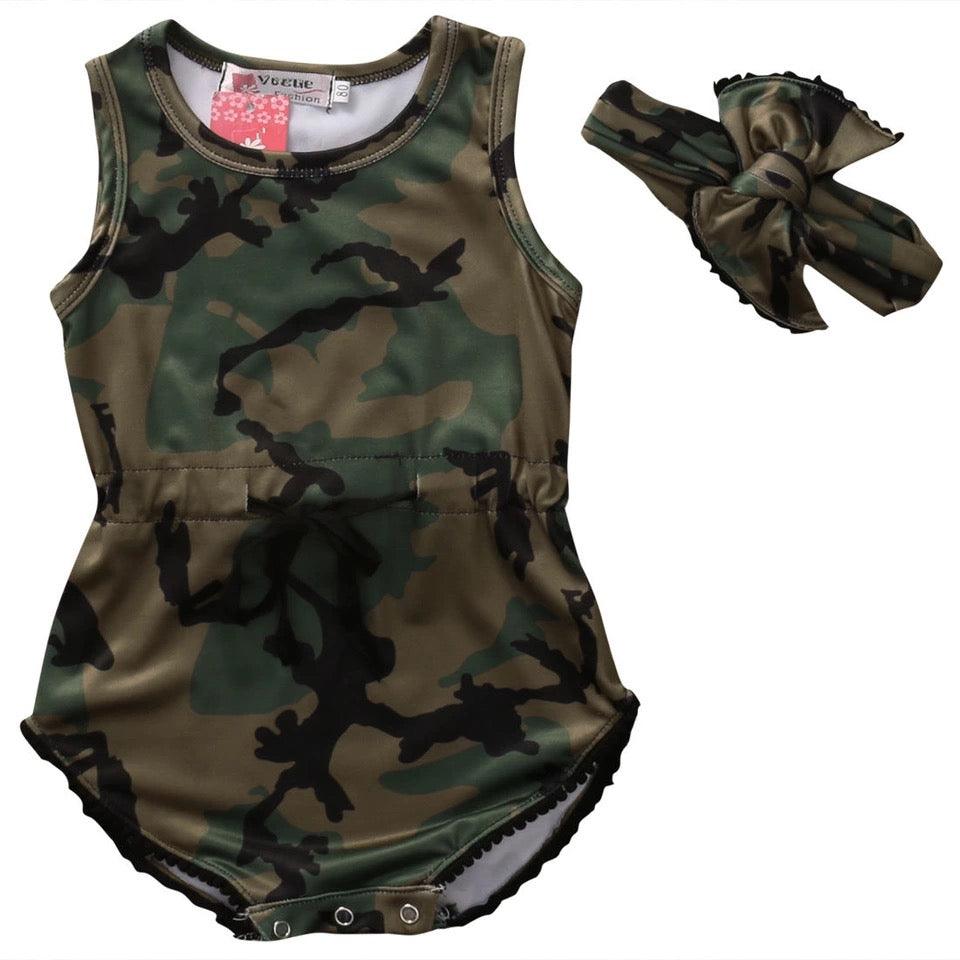 Baby Girl Sleeveless Army Green Bodysuit Clothes Bump baby and beyond