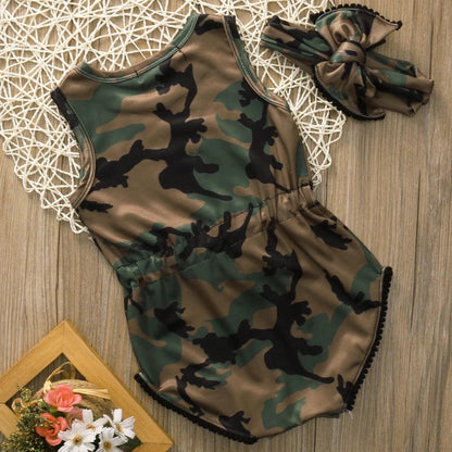 Baby Girl Sleeveless Army Green Bodysuit Clothes Bump baby and beyond