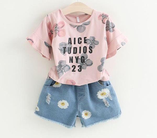 Baby Girls Bow Lace Sling Shirt Denim Shorts Bump baby and beyond