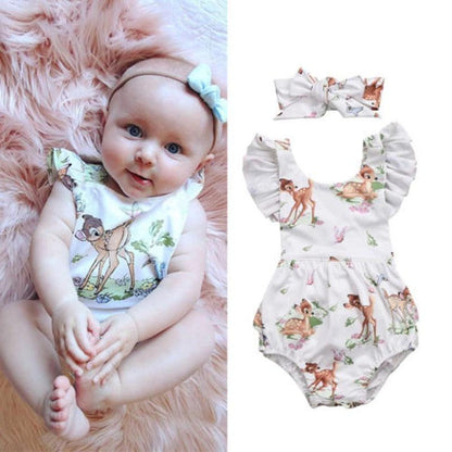 Baby Girls Deer Romper Headband Clothes Bump baby and beyond