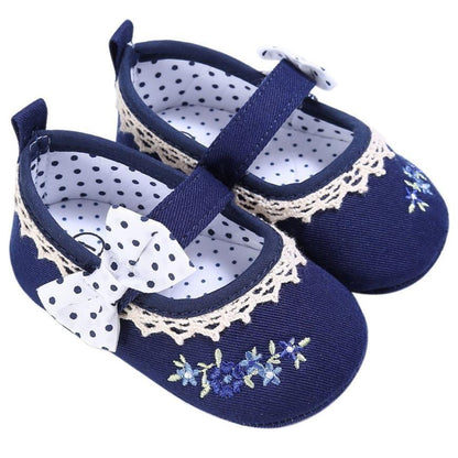 Baby Girls Spring Bowknot Embroidery Anti-Slip Crib Shoes Bump baby and beyond