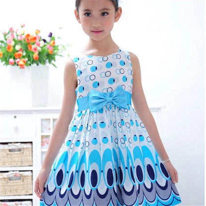 Cute Printed Girls Bow Peacock Party Dress Bump baby and beyond