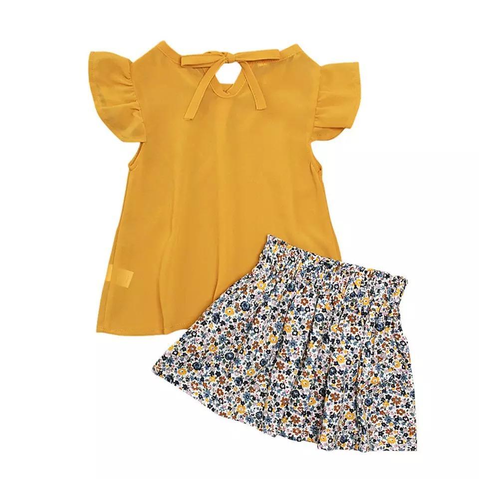 Fashion Girls Ruffled Bow Tops+Skirt Outfit Bump baby and beyond