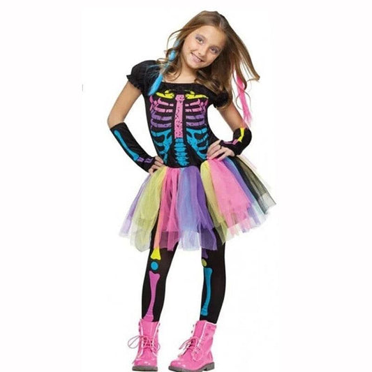 Girls Colorful Skeleton Party Dress Halloween Costume Bump baby and beyond