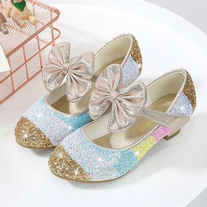 Girls Leather Round Toe Flat Heel Crystal Princess Shoes Bump baby and beyond