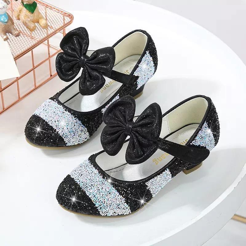 Girls Leather Round Toe Flat Heel Crystal Princess Shoes Bump baby and beyond