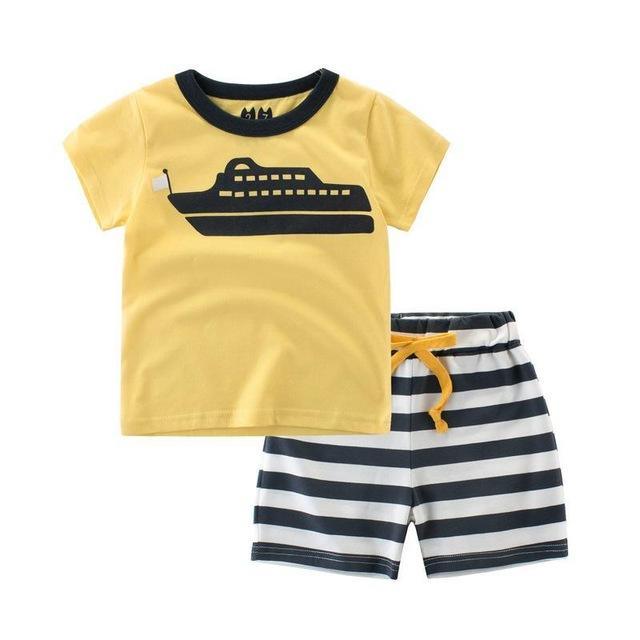 Kid Boys Summer Car Plane Bus T Shirt Shorts Clothes Bump baby and beyond
