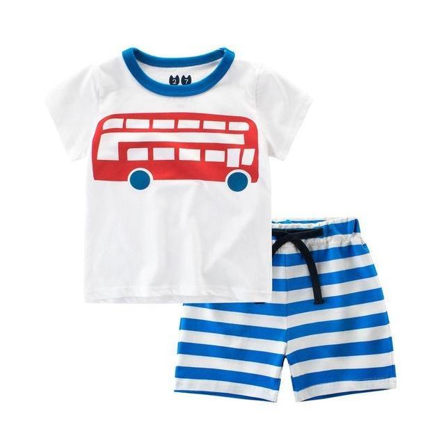 Kid Boys Summer Car Plane Bus T Shirt Shorts Clothes Bump baby and beyond