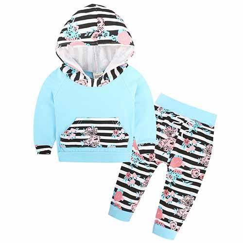New Baby Unisex Long Sleeve Hooded Tops Floral pants Bump baby and beyond
