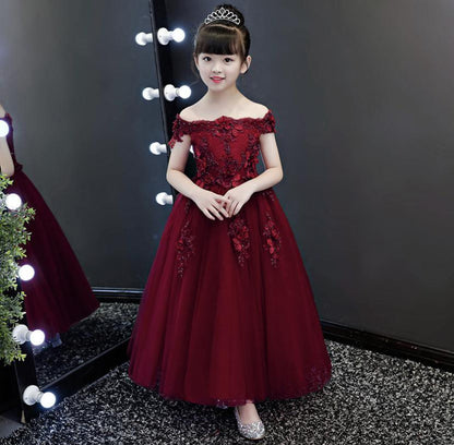 New Elegant Girl Red Lace Shoulderless First Communion Dress Bump baby and beyond
