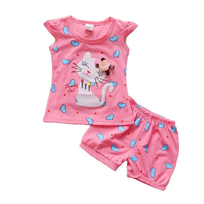 Newborn Girls Cat T Shirt Tops Short Sets Suit Clothes Bump baby and beyond