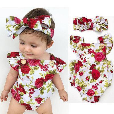 Newborn Girls Floral Summer Romper Jumpsuit Clothes Bump baby and beyond