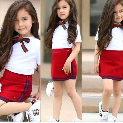 Newborn Kid Bow Tie Tops Mini Skirt Set Clothes Bump baby and beyond