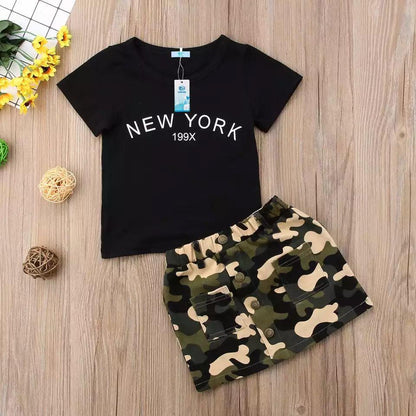 Newborn Kid Girls Top Print Army Green Skirt Clothes Bump baby and beyond