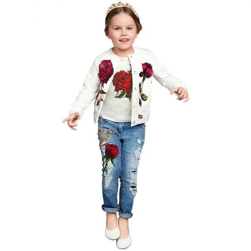 Newest Girls Rose Jacket Top Jeans Clothes Bump baby and beyond