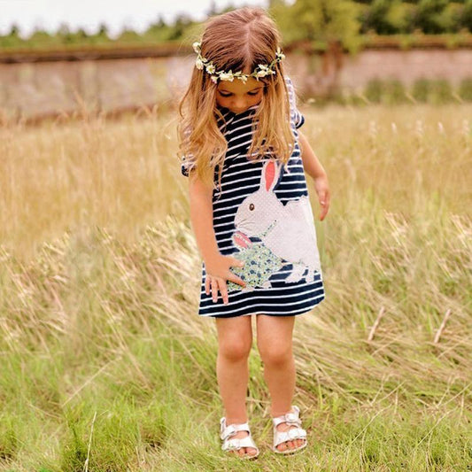 Short Sleeve Striped Rabbit Sunflower Embroidered Dress Bump baby and beyond