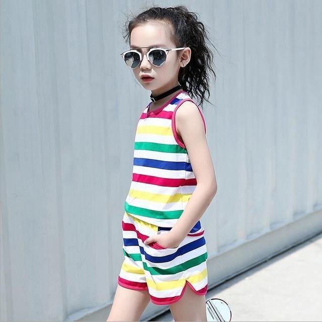 Sleeveless Striped Vests & Shorts Summer Kids girls Outfits Bump baby and beyond