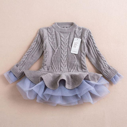 Warm Knitted Chiffon Girl Party Dress Bump baby and beyond