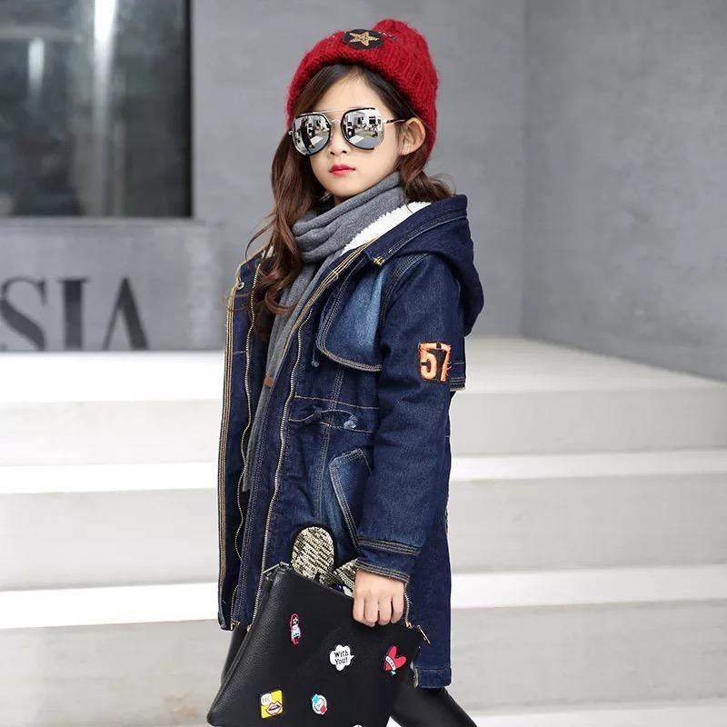 Warm Winter Kid Girl  Denim Jacket Velvet Hooded Outwear Bump baby and beyond